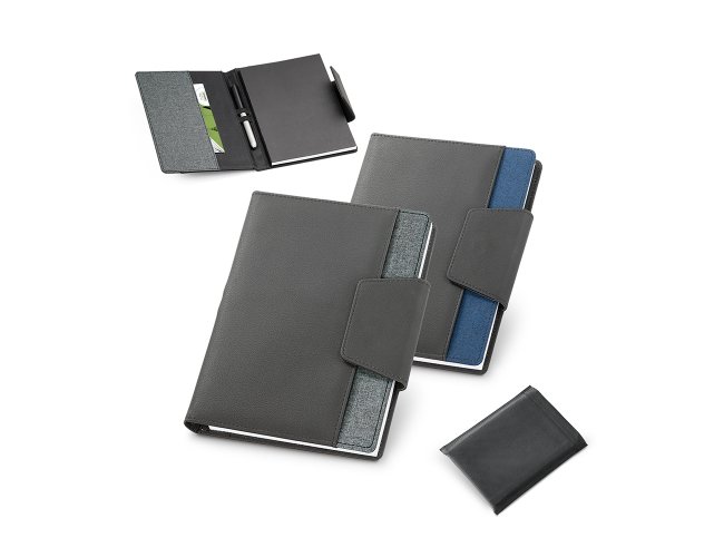 CADERNO CAPA DURA EM COURO SINTÉTICO E POLIÉSTER