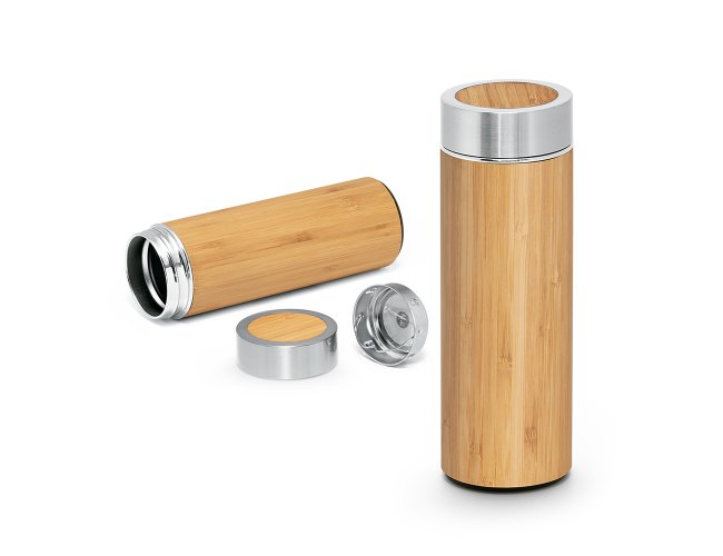 GARRAFA TÉRMICA EM BAMBU E INOX (430ml)