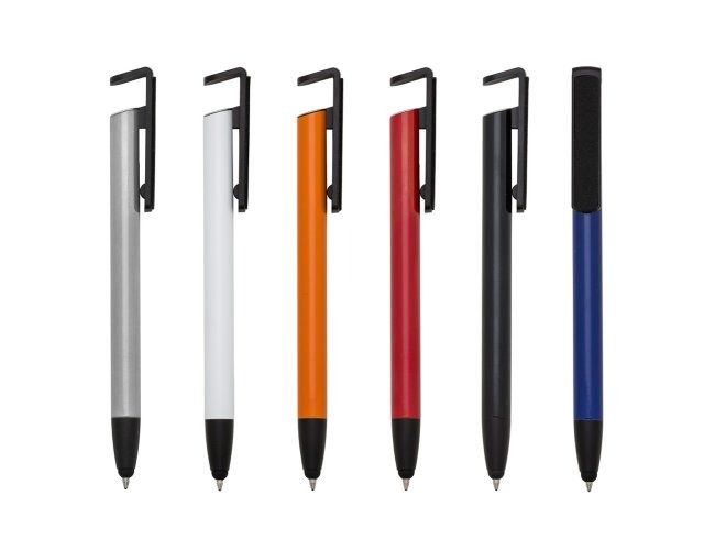 CANETA METÁLICA COM SUPORTE PARA CELULAR
