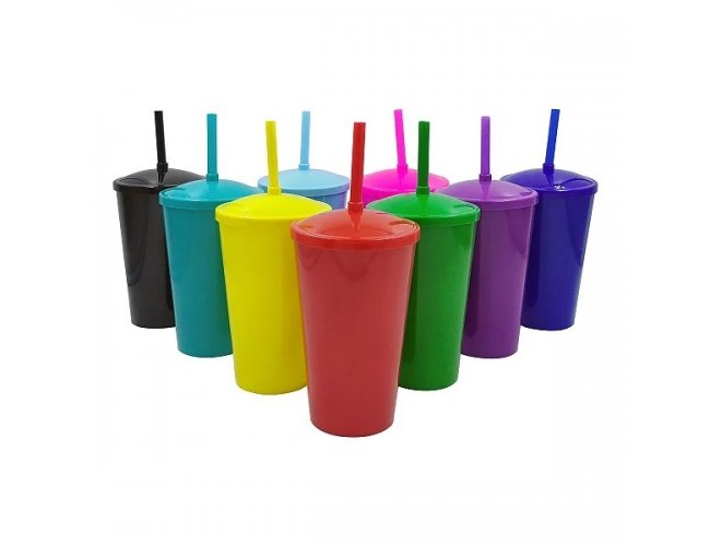 COPO COM TAMPA E CANUDO (500ml)